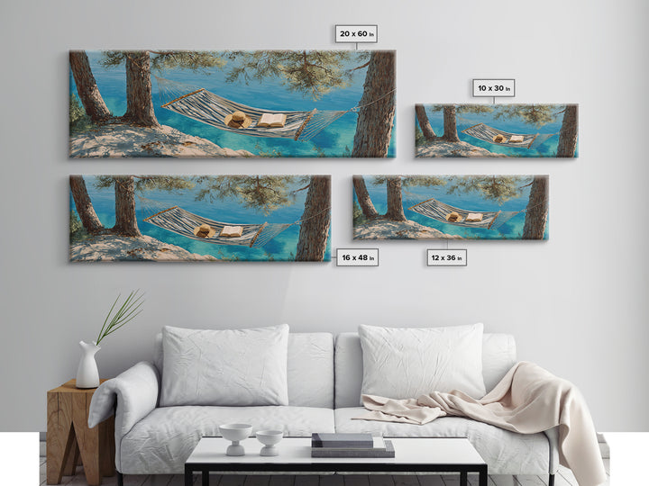Coastal Hammock By Turquoise Water Wall Art, Beach House Canvas Print, Relaxing Nature Decor, Summer Lake House Gift For Her
