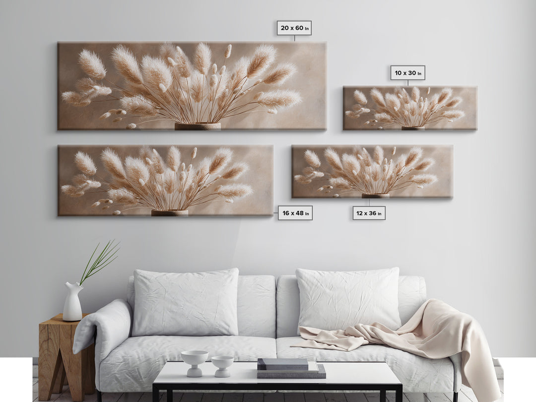 Soft Pampas Grass Plumes Wall Art, Minimalist Neutral Canvas Print, Boho Bedroom Decor, Wabi Sabi Living Room Gift For Her