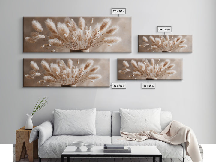 Soft Pampas Grass Plumes Wall Art, Minimalist Neutral Canvas Print, Boho Bedroom Decor, Wabi Sabi Living Room Gift For Her