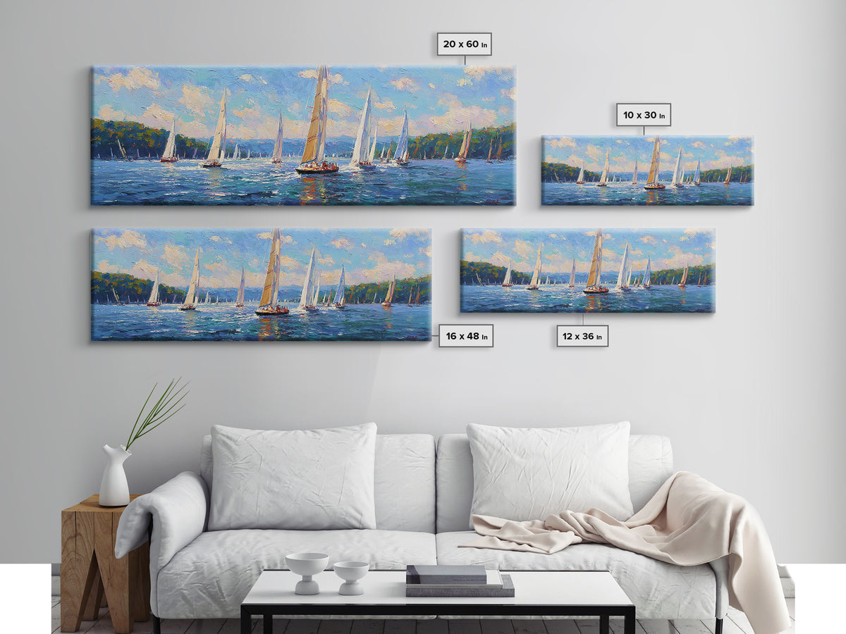 Impressionist Sailboat Regatta Canvas Print, Lake Seascape Wall Art, Nautical Coastal Decor For Living Room And Lake House Decor