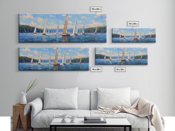 Impressionist Sailboat Regatta Canvas Print, Lake Seascape Wall Art, Nautical Coastal Decor For Living Room And Lake House Decor