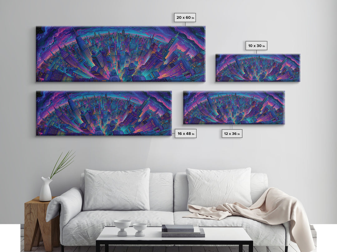 Neon Cyberpunk City Skyline Framed Canvas Print, Futuristic Wall Art, Sci Fi Wall Decor, Gaming Room Art, Urban Home Decor