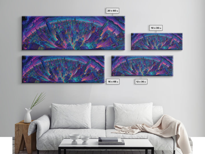 Neon Cyberpunk City Skyline Framed Canvas Print, Futuristic Wall Art, Sci Fi Wall Decor, Gaming Room Art, Urban Home Decor