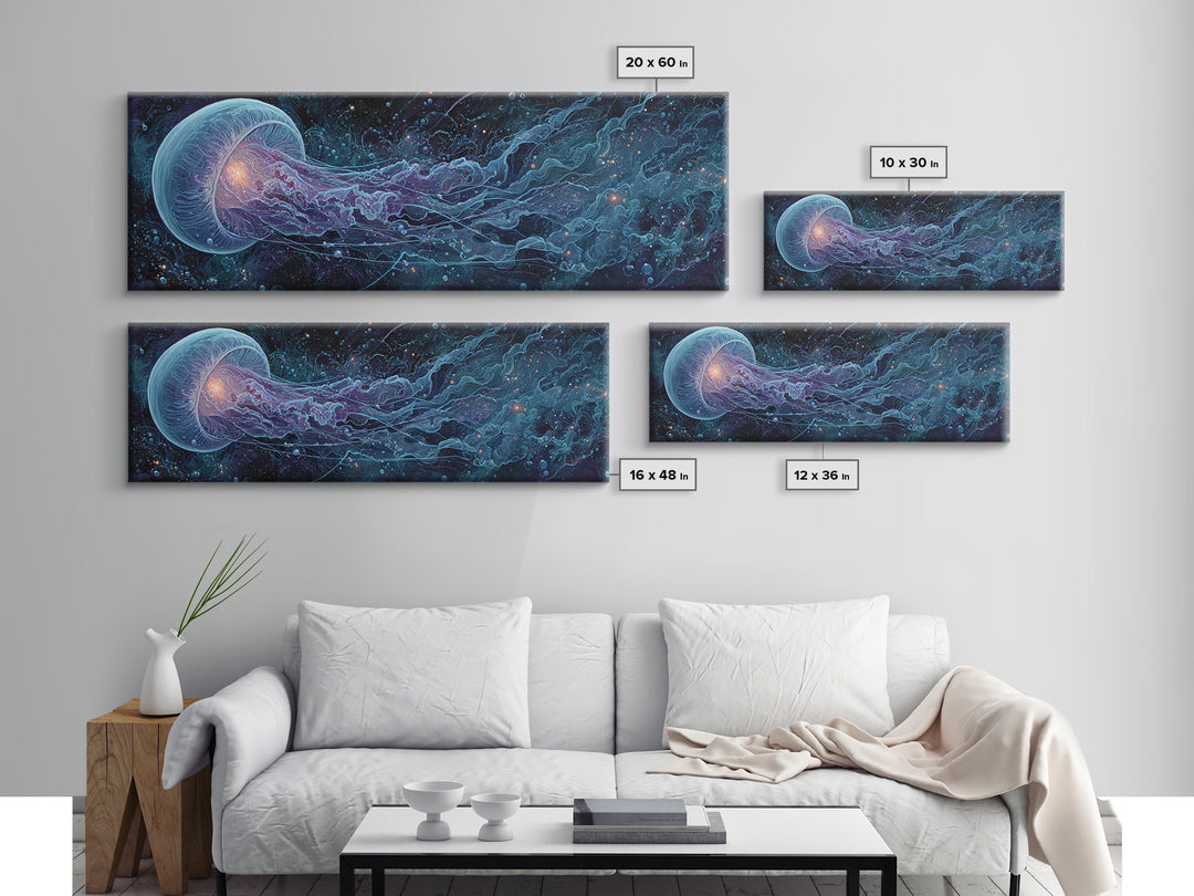 Cosmic Jellyfish Canvas Print, Glowing Ocean Creature, Celestial Sea Life Wall Decor, Marine Biology Gift, Coastal Wall Art