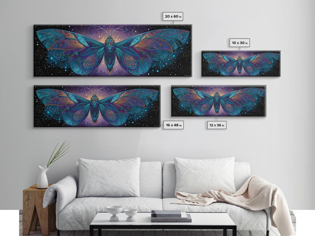 Celestial Moth Wall Art, Intricate Mandala Wings Canvas Print, Mystical Boho Decor, Large Psychedelic Cosmic Statement Art