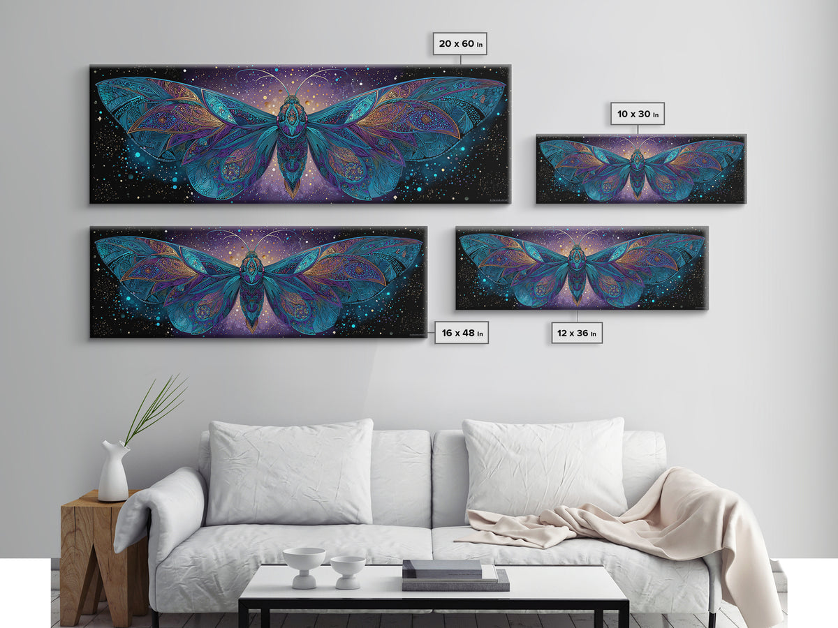 Celestial Moth Wall Art, Intricate Mandala Wings Canvas Print, Mystical Boho Decor, Large Psychedelic Cosmic Statement Art