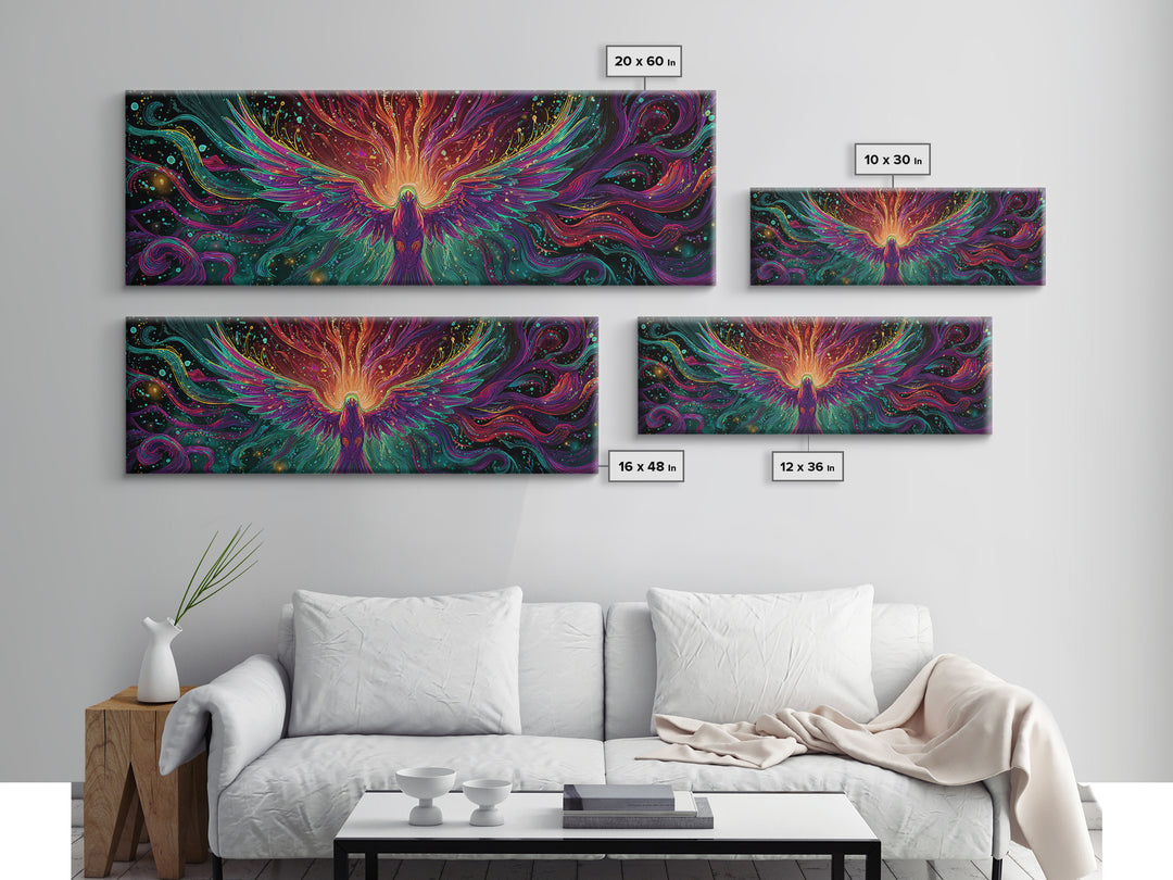 Fiery Rainbow Phoenix Canvas Print, Colorful Fantasy Bird Wall Art, Mythical Creature Decor, Magical Living Room Art, Unique Gift
