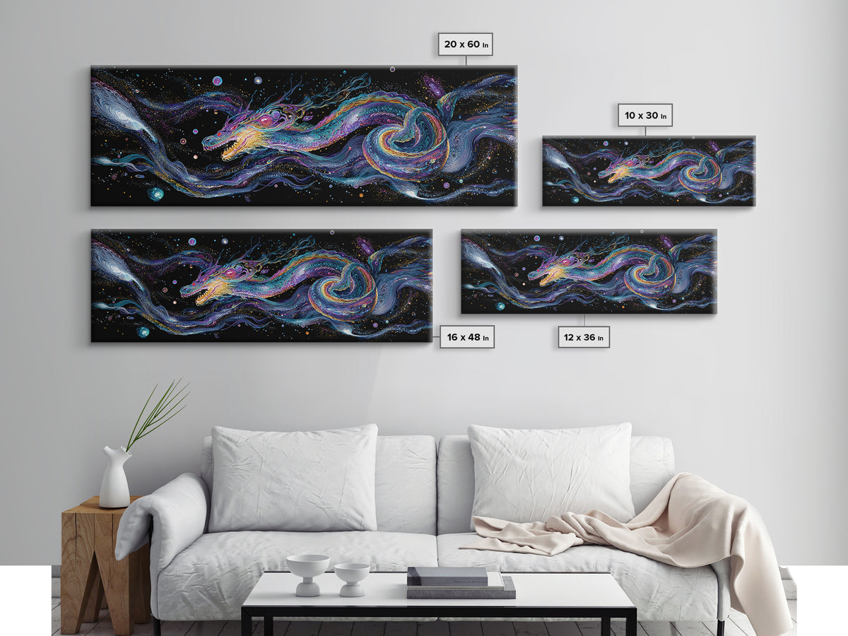 Cosmic Dragon Serpent Swimming Through Galaxies Wall Art, Fantasy Space Canvas Print For Gamer Room Decor And Gift For Him