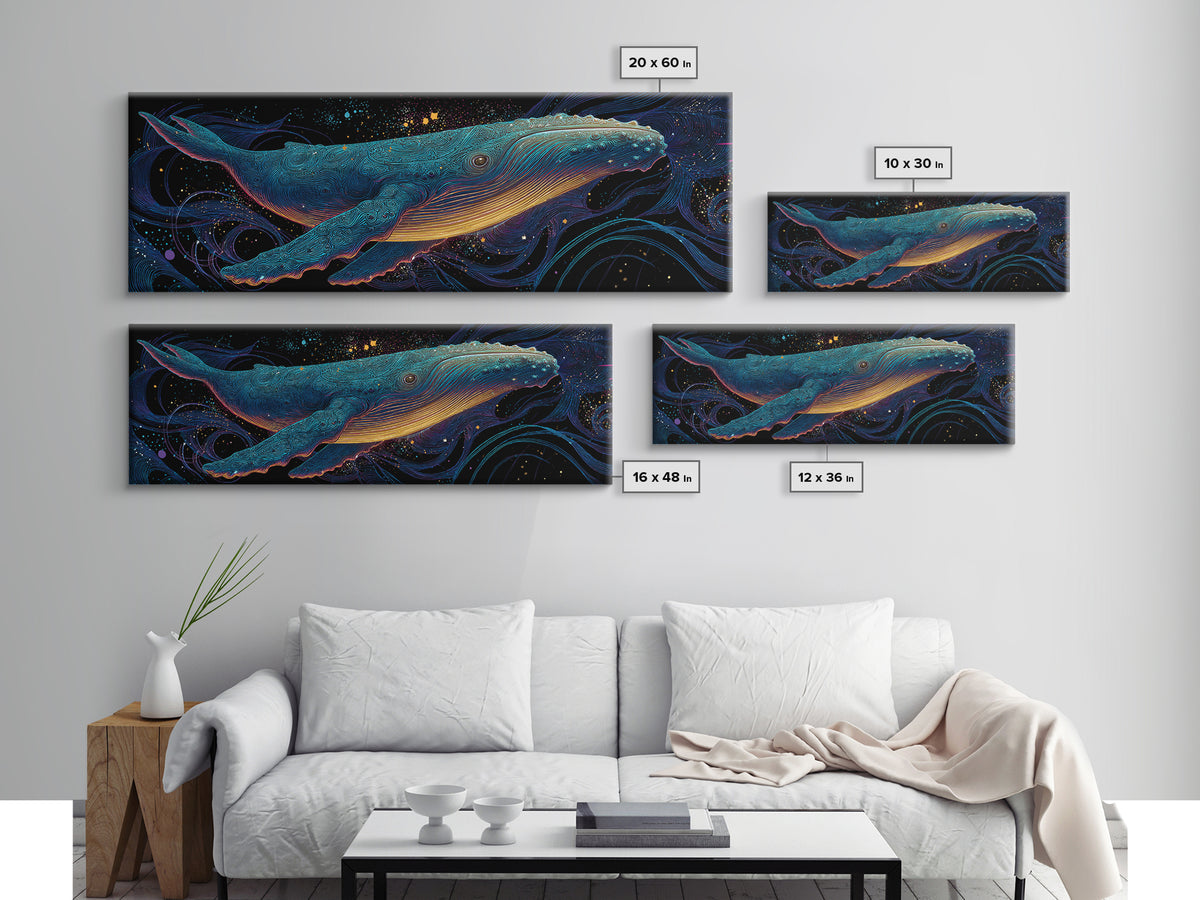 Cosmic Blue Whale Wall Art, Marine Life Canvas Print, Ocean Animal Art, Nautical Coastal Decor, Kids Room Decor, Gift For Whale Lover