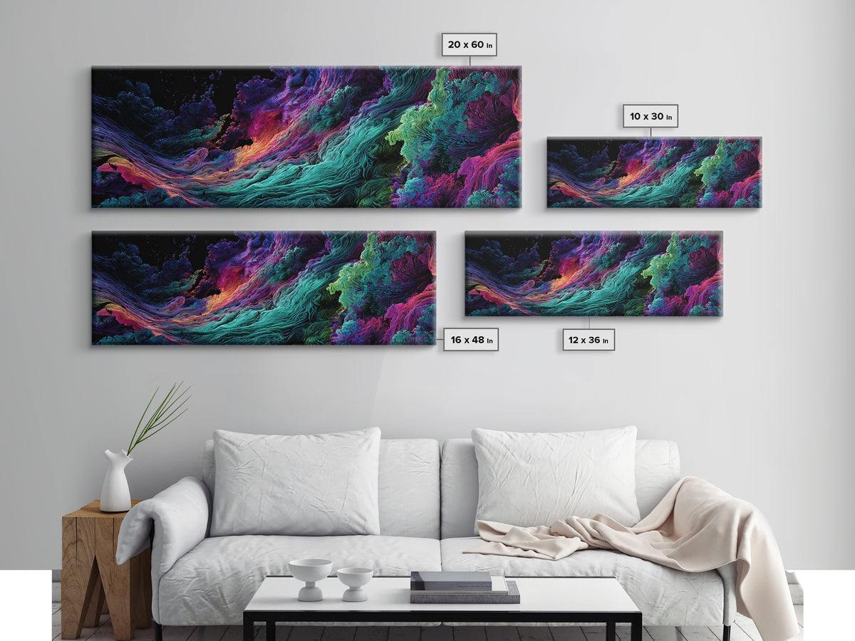 Vibrant Fractal Ocean Wave Canvas Print, Psychedelic Abstract Art, Colorful Wall Decor, Modern Statement Living Room Art