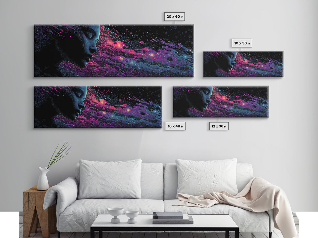 Cosmic Woman Profile Wall Art, Celestial Galaxy Canvas Print, Psychedelic Space Decor, Mystical Feminine Statement Art Gift