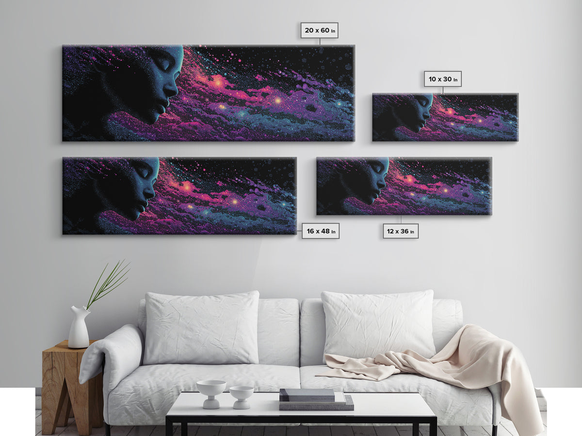 Cosmic Woman Profile Wall Art, Celestial Galaxy Canvas Print, Psychedelic Space Decor, Mystical Feminine Statement Art Gift