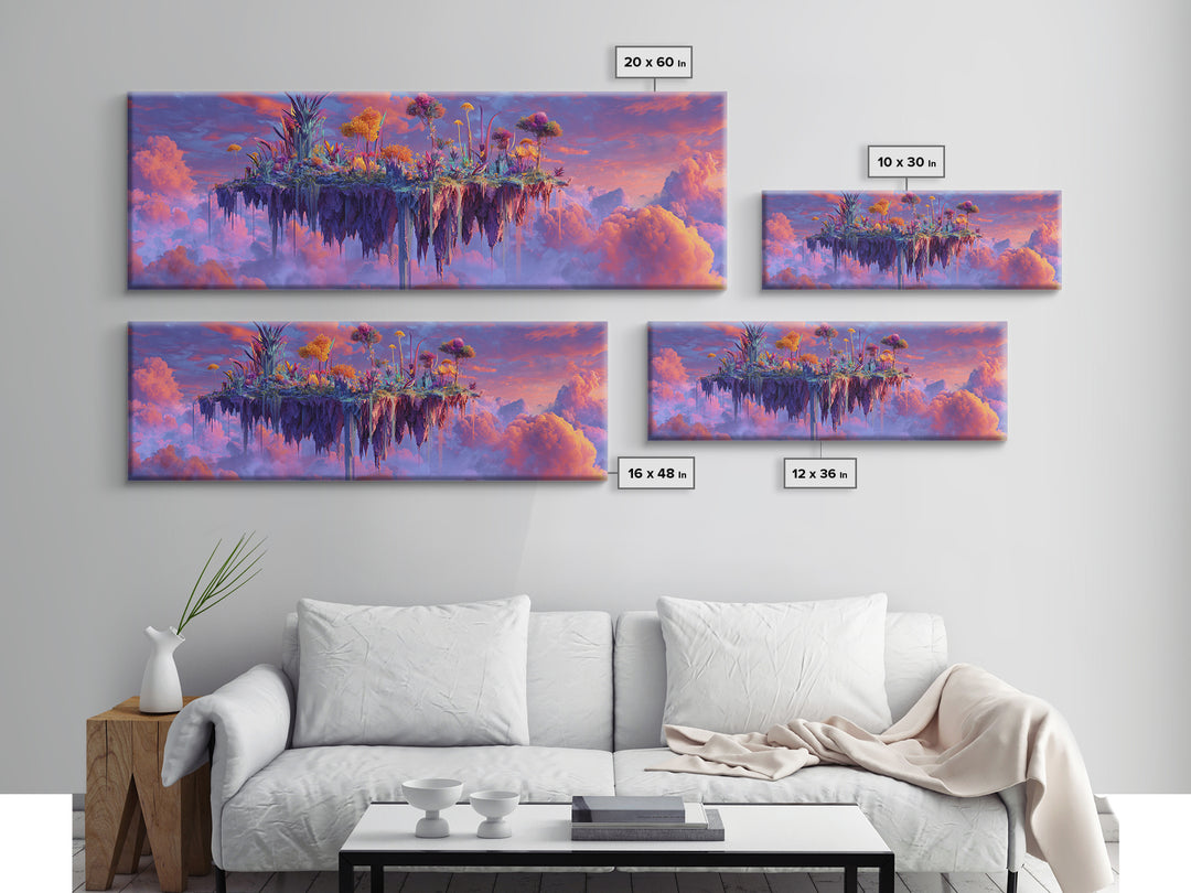 Floating Sky Island Garden In Pink Clouds Canvas Print, Fantasy Landscape Wall Art, Dreamy Botanical Decor, Whimsical Gift