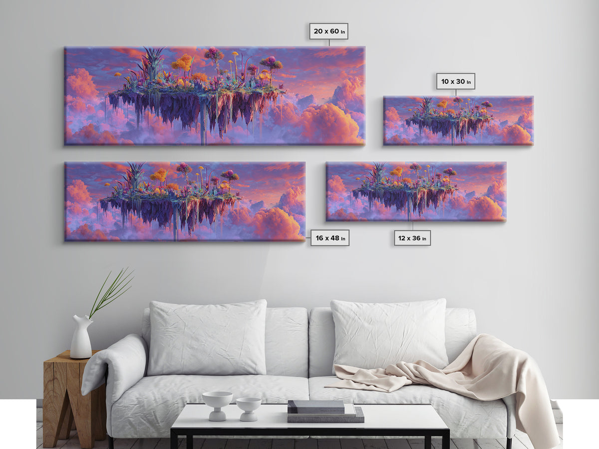 Floating Sky Island Garden In Pink Clouds Canvas Print, Fantasy Landscape Wall Art, Dreamy Botanical Decor, Whimsical Gift
