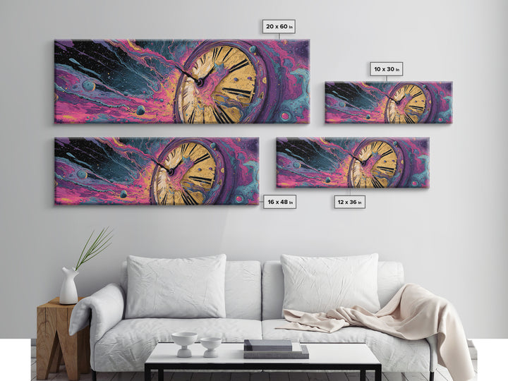 Melting Clock In Cosmic Space Wall Art, Surreal Time Travel Canvas, Psychedelic Galaxy Decor, Modern Abstract Art Print, Unique Gift