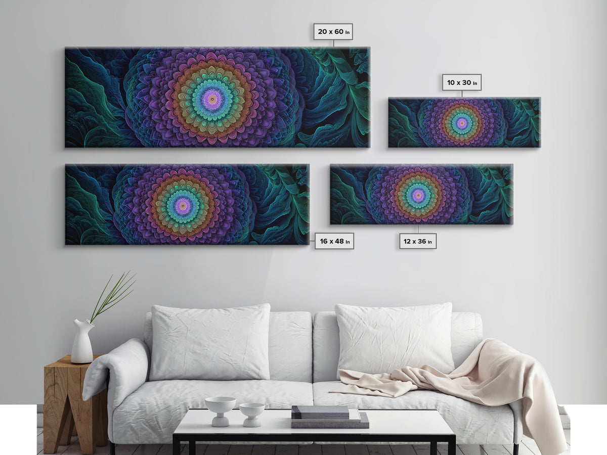 Rainbow Mandala Flower Fractal Wall Art, Spiritual Psychedelic Canvas Print, Boho Meditation Decor, Colorful Zen Gift Idea