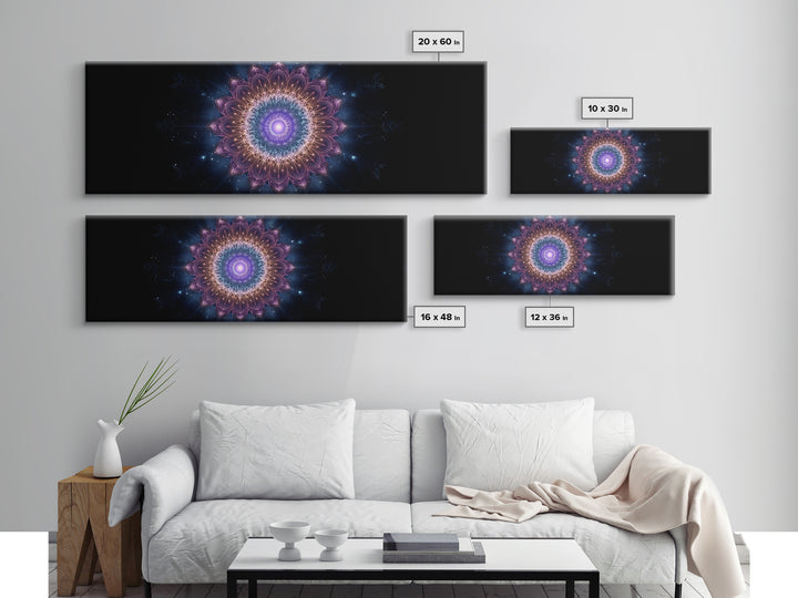 Glowing Purple Mandala Cosmic Wall Art, Celestial Abstract Canvas Print, Spiritual Decor, Meditation Room Art Gift For Her