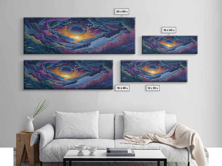 Textured Celestial Eye Sunset Wall Art, Cosmic Abstract Landscape Canvas, Colorful Spiritual Decor, Large Statement Art Print
