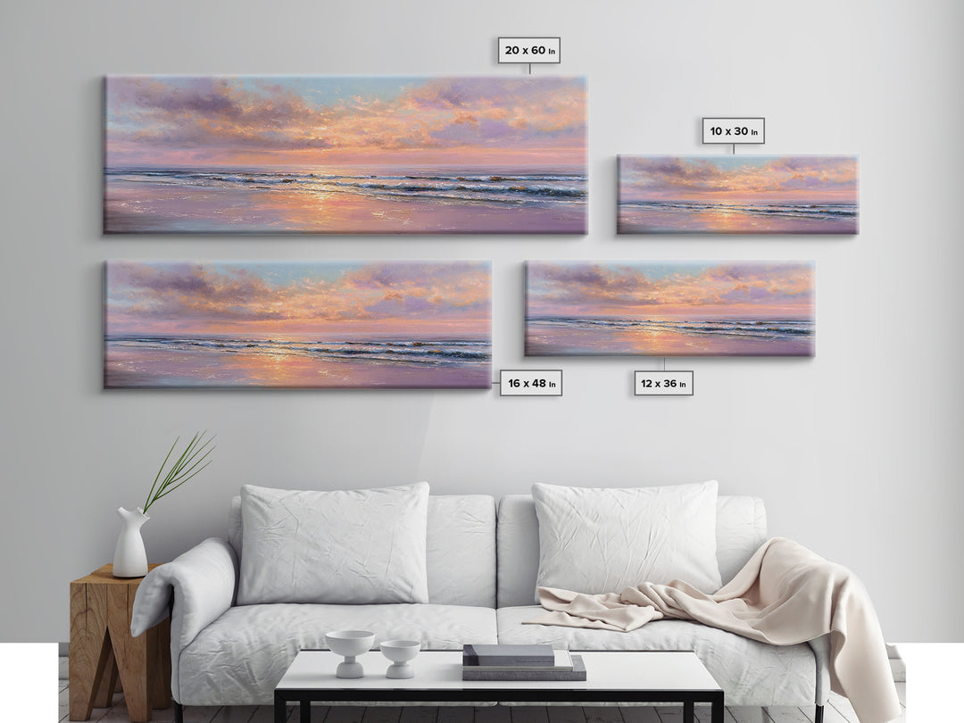 Pastel Ocean Sunset Canvas Print, Romantic Seascape Painting, Coastal Wall Art, Serene Beach House Living Room Decor Gift