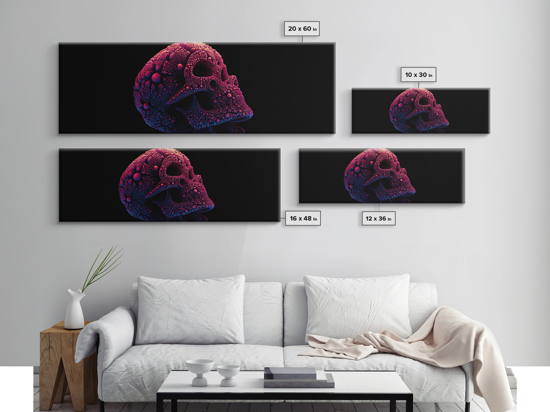 Neon Fractal Skull Canvas Print, Gothic Dark Art Wall Art, Psychedelic Horror Decor, Edgy Man Cave Statement Artwork, Gift For Him