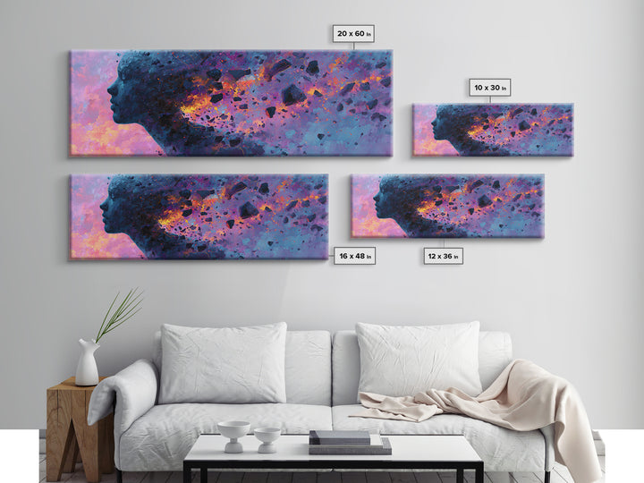 Cosmic Woman Profile Dissolving Into Stars Canvas Print, Surreal Feminine Wall Art For Bedroom Decor And Modern Office Decor