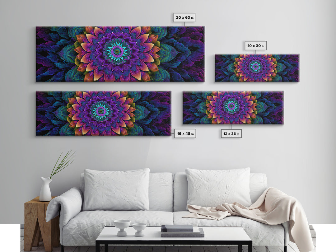 Vibrant Fractal Mandala Flower Canvas Print, Psychedelic Wall Art, Colorful Spiritual Decor, Meditation Room Art, Yoga Studio