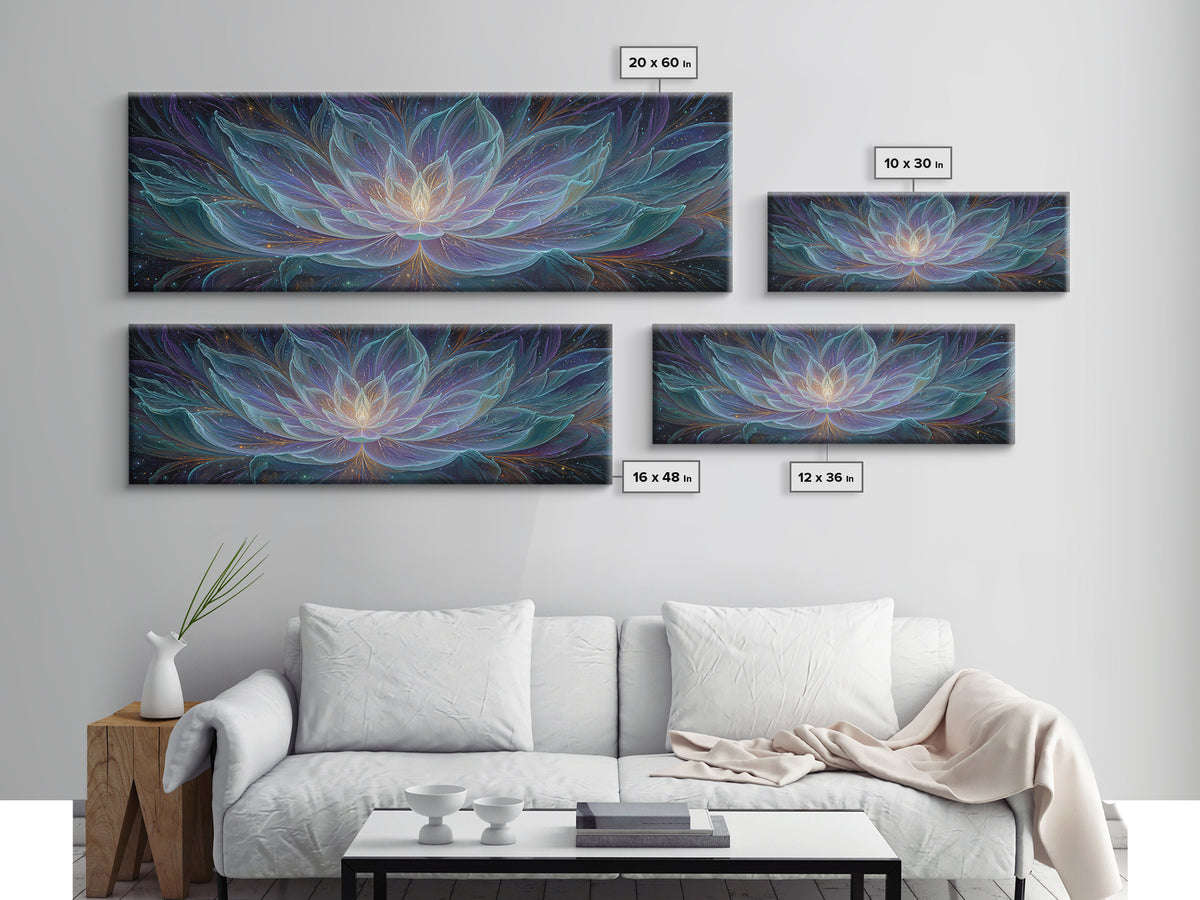 Luminous Cosmic Lotus Canvas Print, Celestial Flower, Meditation Room Art, Spiritual Wall Decor, Yoga Studio Decor Gift Idea