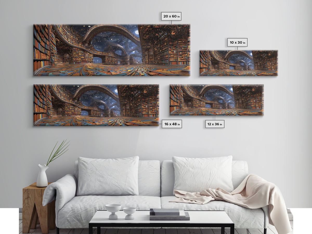 Grand Surreal Library Wall Art, Magical Bookshelves, Dark Academia Decor, Book Lover Gift, Home Office Wall Decor Art Print