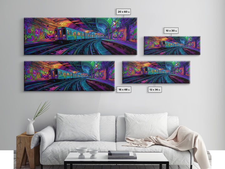 Neon Graffiti Subway Canvas Print, Urban Street Art Train, Cyberpunk Wall Decor, Gaming Room Art, Modern Wall Art Gift For Him