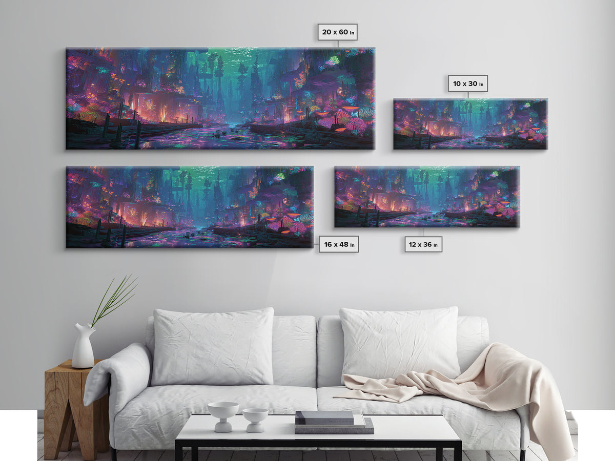 Neon Flooded Cyber City Wall Art, Futuristic Cityscape, Dystopian Sci Fi Decor, Gaming Room Wall Art, Modern Home Decor Print