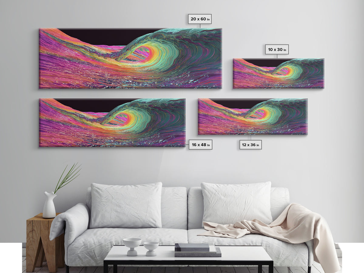 Rainbow Psychedelic Ocean Wave Canvas Print, Surf Wall Art, Colorful Coastal Decor, Modern Abstract Beach House Art Print