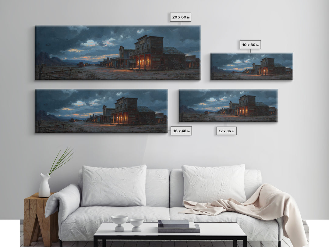 Stormy Western Ghost Town Wall Art, Moody Frontier Street Canvas, Rustic Cowboy Decor, Man Cave Print, Large Wall Decor For Him