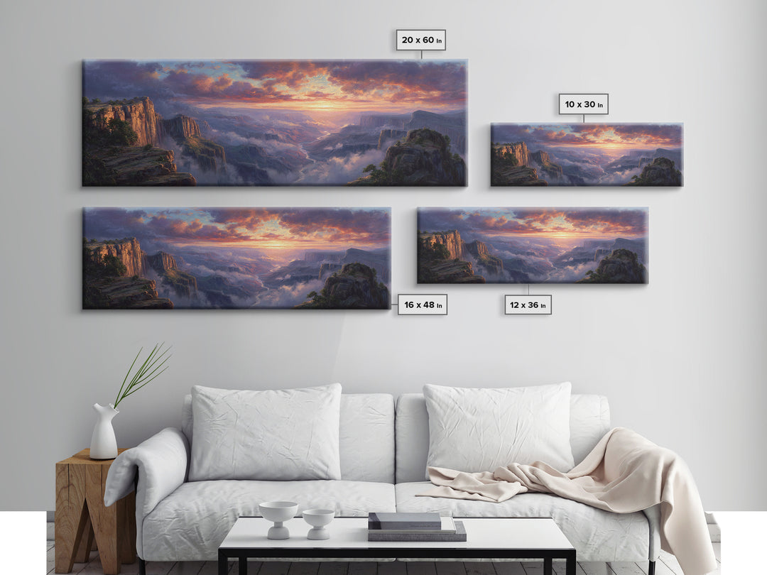 Grand Canyon Sunset Vista Wall Art, Panoramic Landscape Painting, Large Wall Art, Nature Wall Decor, Living Room Decor, Home Decor