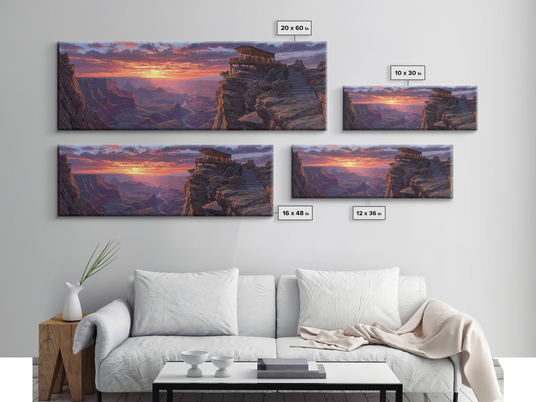 Grand Canyon Sunset Lookout Framed Canvas Print, Southwest Landscape Wall Art, Rustic Cabin Decor, National Park Travel Poster Print