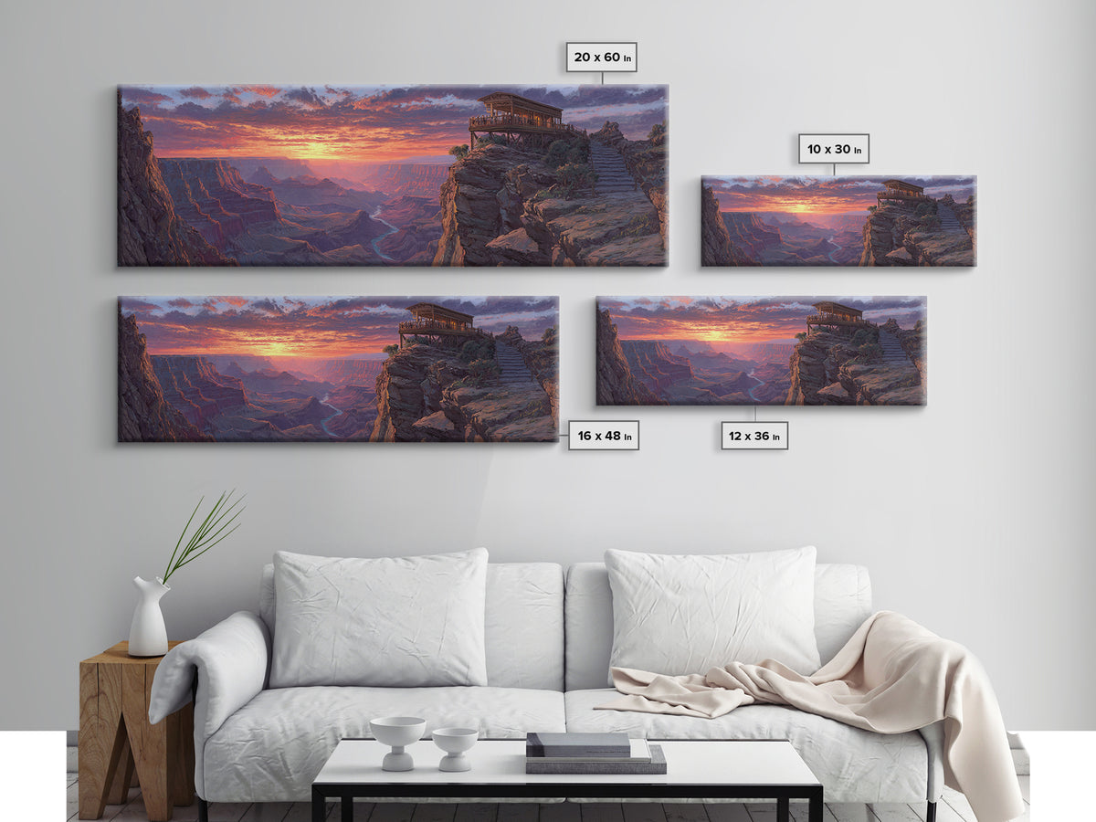 Grand Canyon Sunset Lookout Framed Canvas Print, Southwest Landscape Wall Art, Rustic Cabin Decor, National Park Travel Poster Print