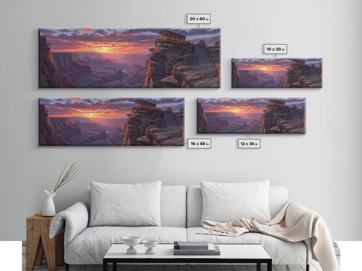 Grand Canyon Sunset Lookout Framed Canvas Print, Southwest Landscape Wall Art, Rustic Cabin Decor, National Park Travel Poster Print