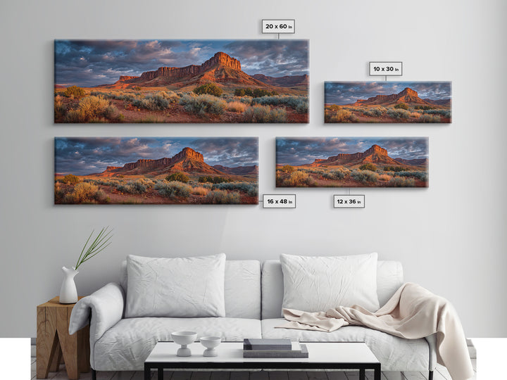 Red Rock Desert Mesa At Sunset Wall Art, Panoramic Southwestern Landscape Canvas, Rustic Home Decor, Large Living Room Print
