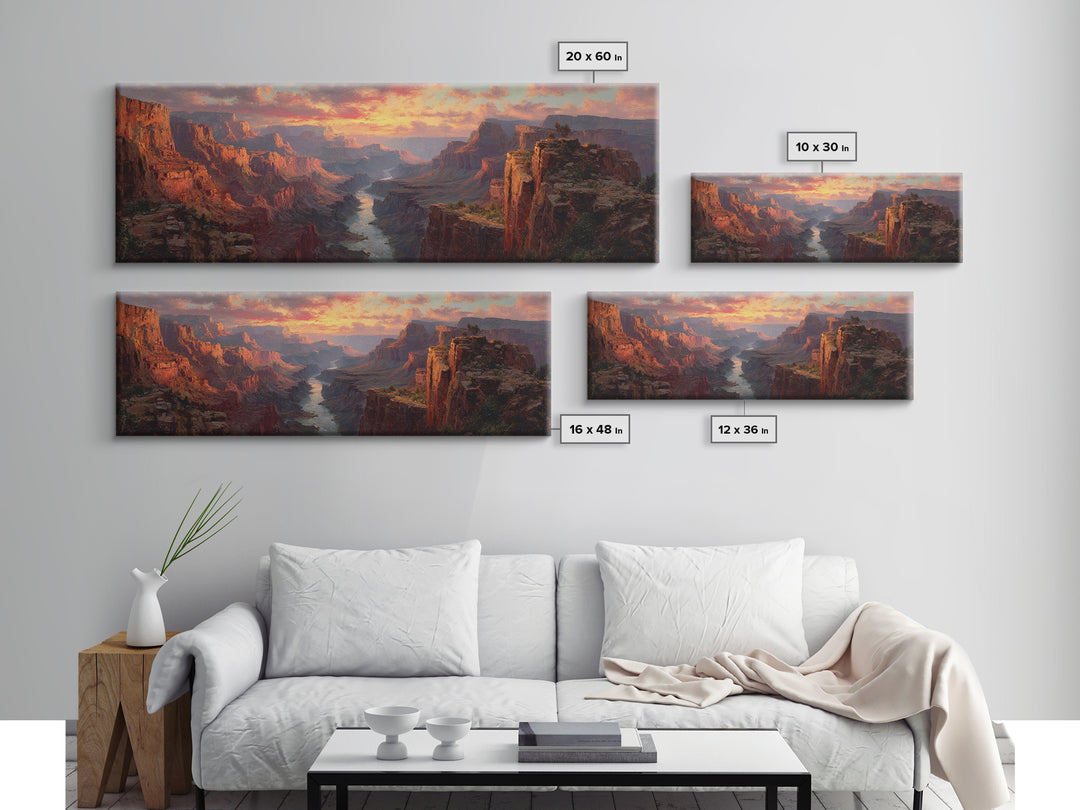 Grand Canyon River Sunset Wall Art, Panoramic Canvas Print, Southwest Landscape Decor, Large Desert Art For Living Room Decor