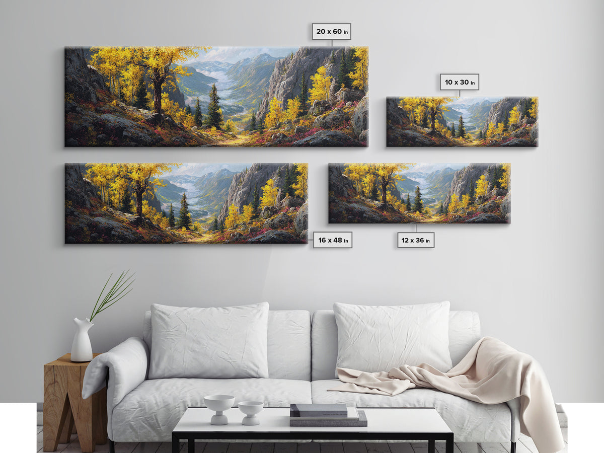 Golden Aspen Mountain Valley Canvas Print, Autumn Landscape Wall Art, Nature Wall Decor, Cabin Decor, Large Living Room Panoramic Art
