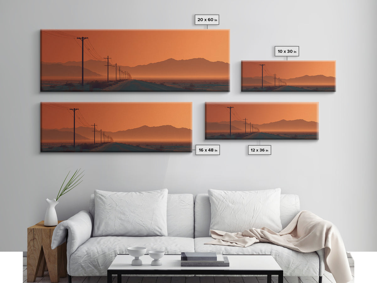Orange Desert Road With Utility Poles, Southwestern Wall Art, Desert Canvas Print, Modern Rustic Decor, Western Wall Decor