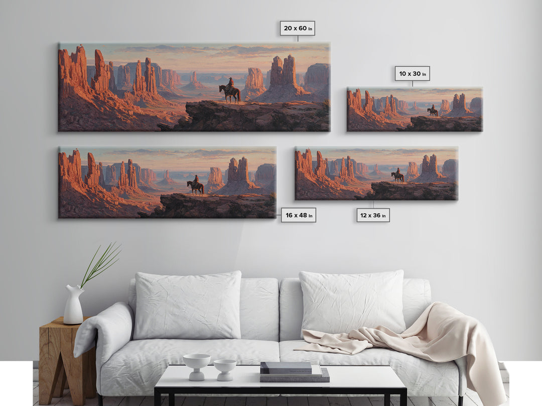 Monument Valley Cowboy Canvas Print, Western Desert Landscape, Southwestern Wall Art, Rustic Ranch Home Above Sofa Decor