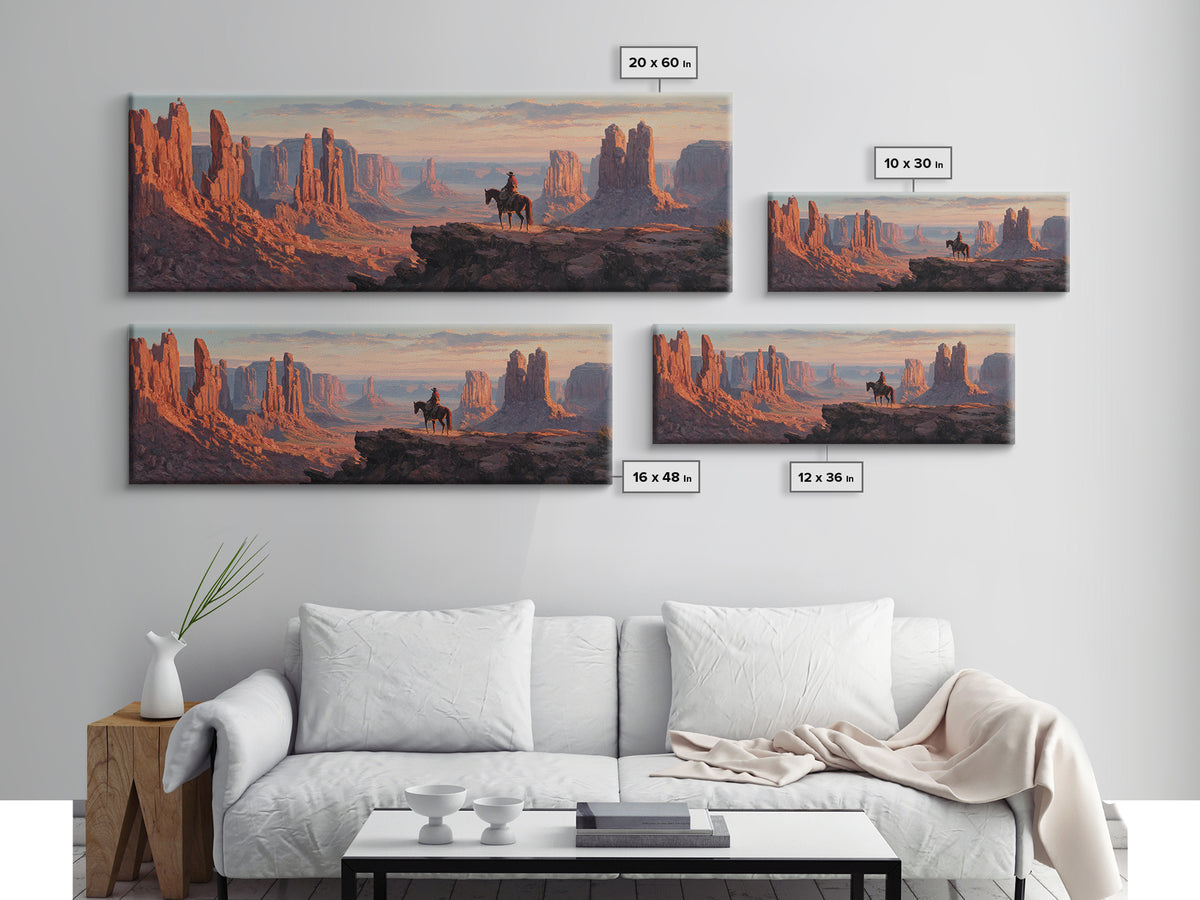 Monument Valley Cowboy Canvas Print, Western Desert Landscape, Southwestern Wall Art, Rustic Ranch Home Above Sofa Decor