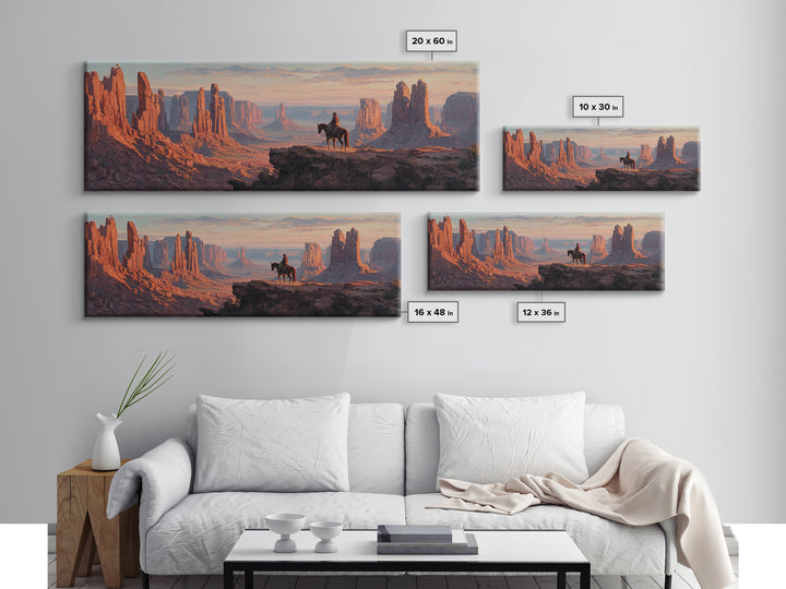 Monument Valley Cowboy Canvas Print, Western Desert Landscape, Southwestern Wall Art, Rustic Ranch Home Above Sofa Decor