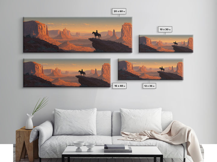 Western Cowboy Desert Sunset Wall Art, Monument Valley Canvas Print, Southwestern Decor For Man Cave Living Room And Office