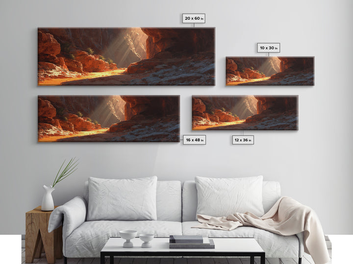 Sunlit Red Rock Desert Canyon Wall Art, Southwestern Landscape Canvas Print, Rustic Arizona Decor, Warm Nature Wall Decor