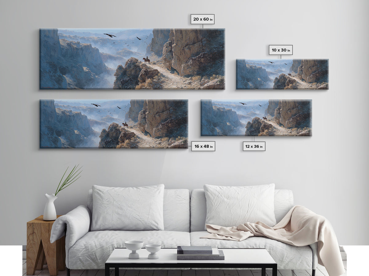 Snowy Mountain Canyon Rider Canvas Print, Western Landscape Wall Art, Eagle Wilderness Decor, Rustic Office Gift For Him