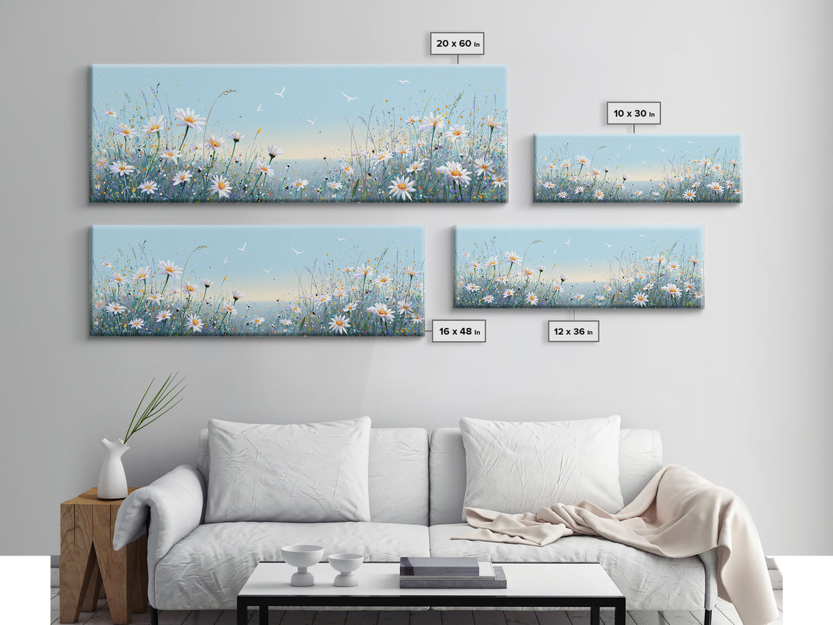 Blue Daisy Meadow Wall Art, Coastal Wildflower Canvas Print, Serene Nature Decor, Nursery Bedroom Art, Housewarming Gift