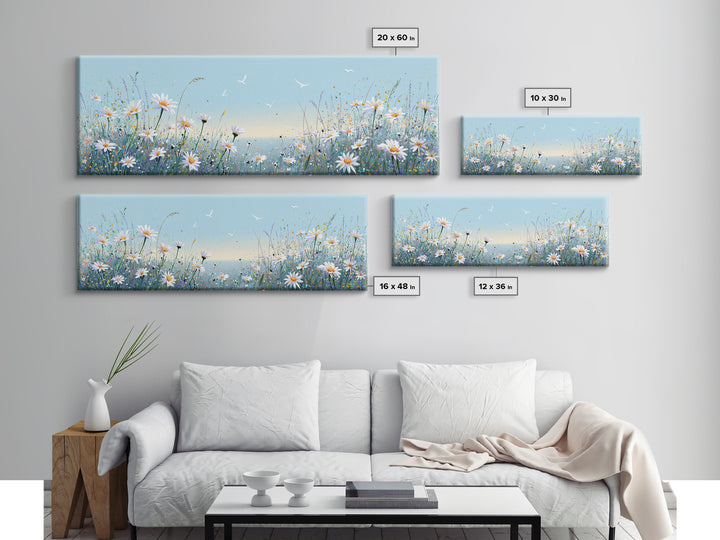Blue Daisy Meadow Wall Art, Coastal Wildflower Canvas Print, Serene Nature Decor, Nursery Bedroom Art, Housewarming Gift