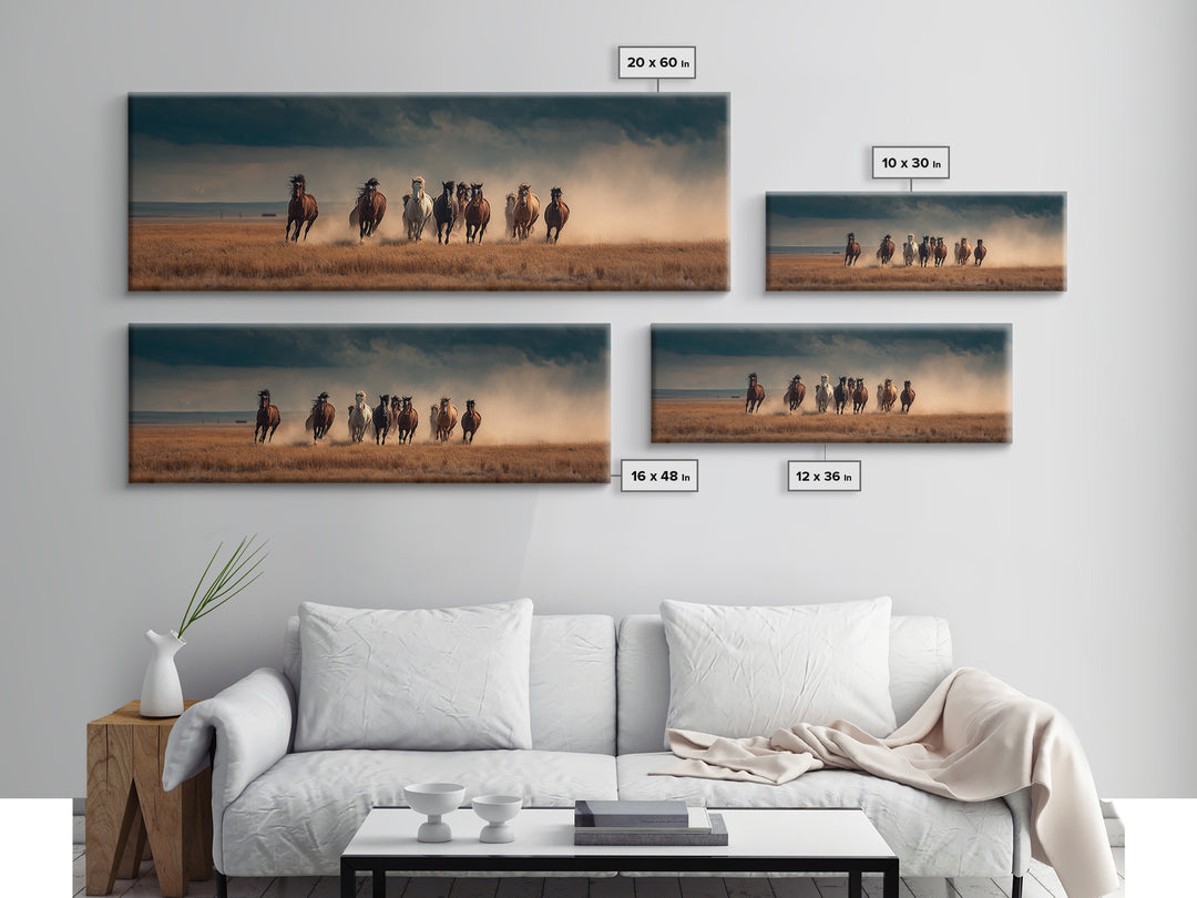 Wild Horses Running Storm Wall Art, Dramatic Western Prairie Canvas, Equine Landscape Print, Rustic Ranch Home Decor, Horse Lover Gift
