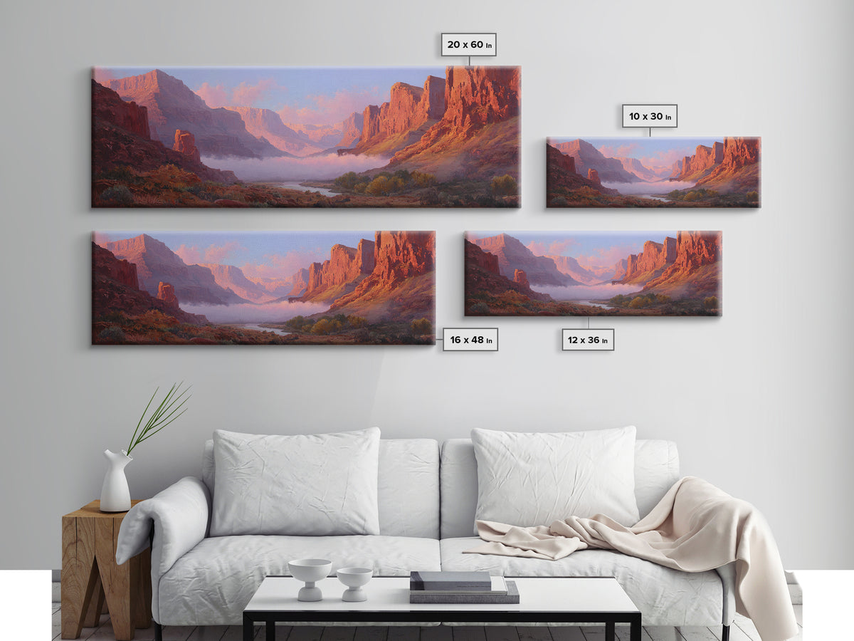 Red Rock Canyon River Sunrise Wall Art, Southwest Desert Canvas Print, Panoramic Landscape Decor, Warm Nature Art Print For Home